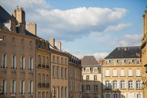 Top of limestone buildings in France