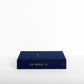 Horizontal view of the World travel journal, linen cover in navy blue
