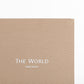 Linen and foil stamping detail of the World travel journal in sand color