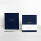 Front view, Travel journal and keepsake box set in navy blue
