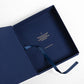 Keepsake box interior in navy blue with inspirational quote