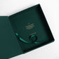 Keepsake box interior in forest green with inspirational quote